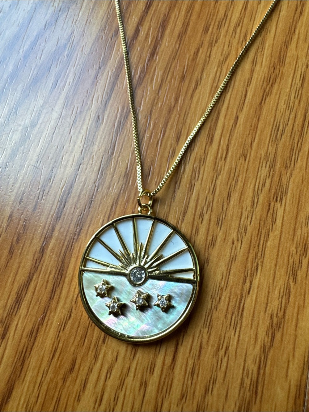 Rocksbox Celestial Gold Sunburst and Mother-of-Pearl Pendant Necklace
